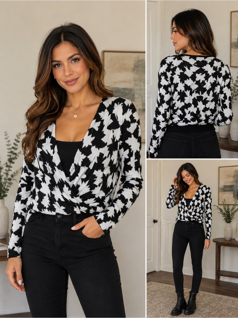 Future Collective Black & White Geometric Wrap Sweater – Women’s Medium